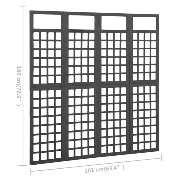 vidaXL 4-Panel Room Divider/Trellis Solid Fir Wood Black 63.4"x70.9" - Image 6