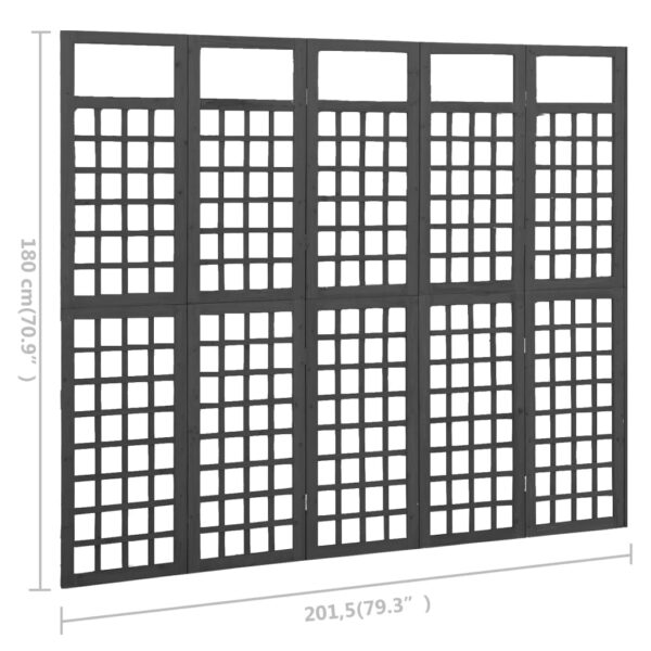 vidaXL 5-Panel Room Divider/Trellis Solid Fir Wood Black 79.3"x70.9" - Image 6