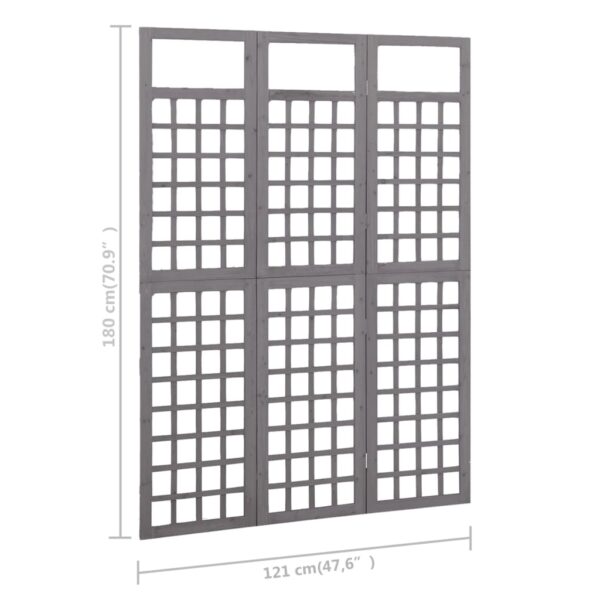 vidaXL 3-Panel Room Divider/Trellis Solid Fir Wood Gray 47.6"x70.9" - Image 6