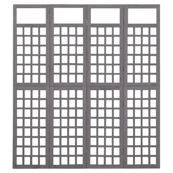 vidaXL 4-Panel Room Divider/Trellis Solid Fir Wood Gray 63.4"x70.9" - Image 2