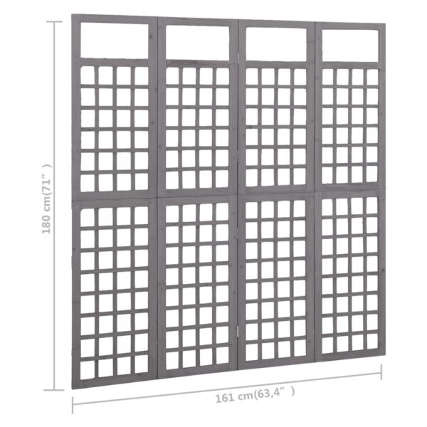 vidaXL 4-Panel Room Divider/Trellis Solid Fir Wood Gray 63.4"x70.9" - Image 6