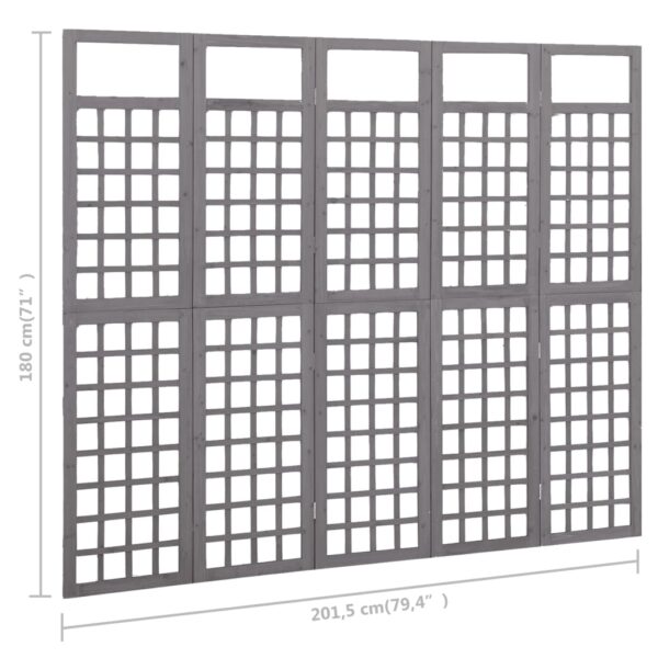 vidaXL 5-Panel Room Divider/Trellis Solid Fir Wood Gray 79.3"x70.9" - Image 6