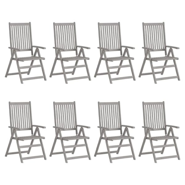 vidaXL Patio Reclining Chairs with Cushions 8 pcs Gray Acacia Wood - Image 2