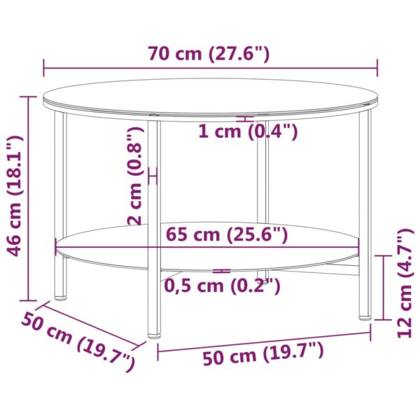 vidaXL Tea Table Black and Transparent 27.6" Tempered Glass - Image 6