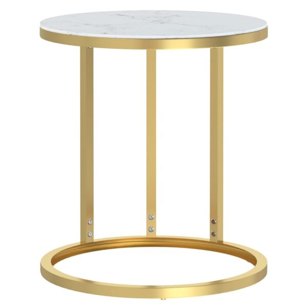 vidaXL Side Table Gold and White Marble 17.7" Tempered Glass - Image 2