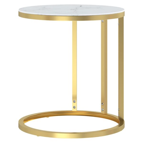 vidaXL Side Table Gold and White Marble 17.7" Tempered Glass - Image 3