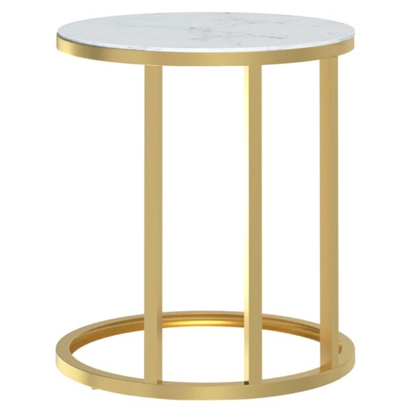 vidaXL Side Table Gold and White Marble 17.7" Tempered Glass - Image 4