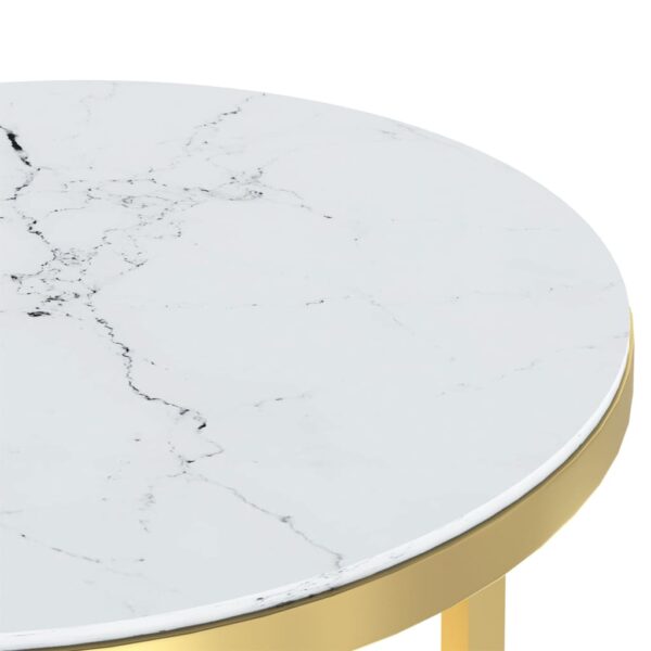 vidaXL Side Table Gold and White Marble 17.7" Tempered Glass - Image 6