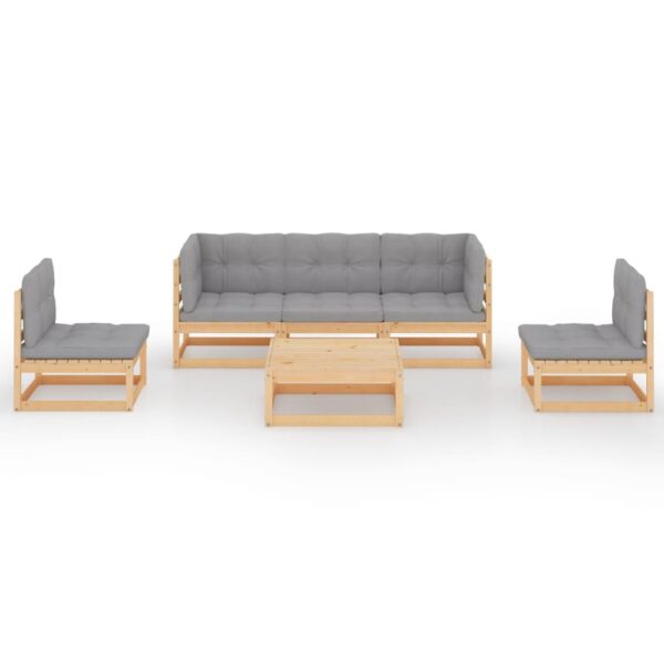 vidaXL 6 Piece Patio Lounge Set with Cushions Solid Wood Pine - Image 3