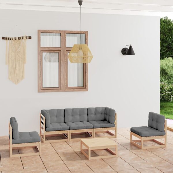 vidaXL 6 Piece Patio Lounge Set with Cushions Solid Wood Pine