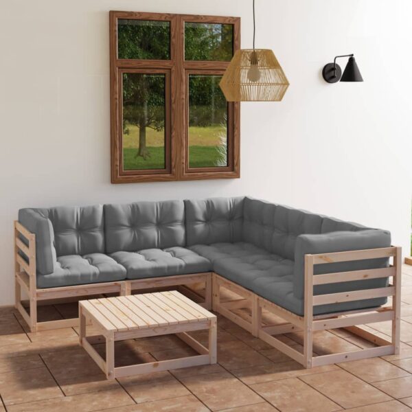 vidaXL 6 Piece Patio Lounge Set with Cushions Solid Wood Pine