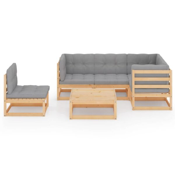 vidaXL 6 Piece Patio Lounge Set with Cushions Solid Wood Pine - Image 3