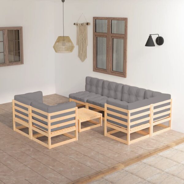 vidaXL 8 Piece Patio Lounge Set with Cushions Solid Pinewood