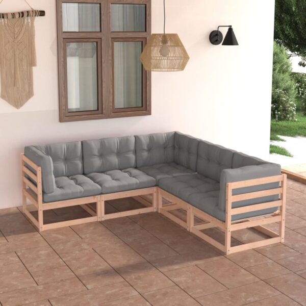 vidaXL 5 Piece Patio Lounge Set with Cushions Solid Wood Pine