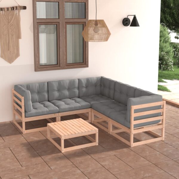 vidaXL 6 Piece Patio Lounge Set with Cushions Solid Wood Pine