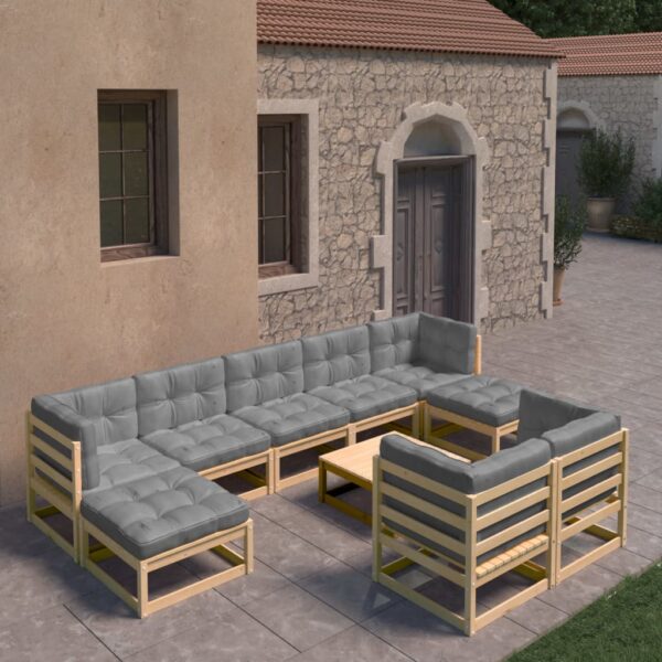 vidaXL 10 Piece Patio Lounge Set with Cushions Solid Wood Pine