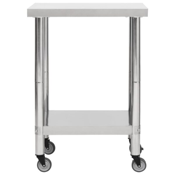 vidaXL Kitchen Work Table with Wheels 23.6"x11.8"x33.5" Stainless Steel - Image 3