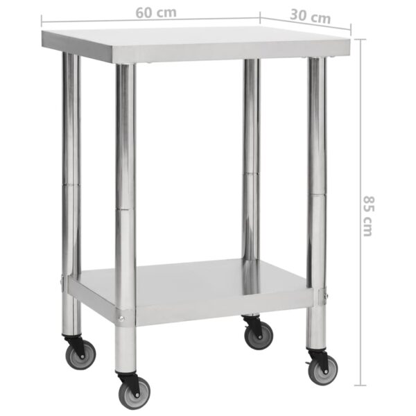 vidaXL Kitchen Work Table with Wheels 23.6"x11.8"x33.5" Stainless Steel - Image 7