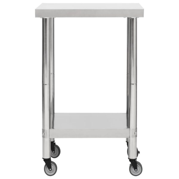 vidaXL Kitchen Work Table with Wheels 23.6"x23.6"x33.5" Stainless Steel - Image 3