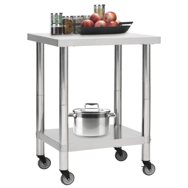 vidaXL Kitchen Work Table with Wheels 31.5"x11.8"x33.5" Stainless Steel - Image 2