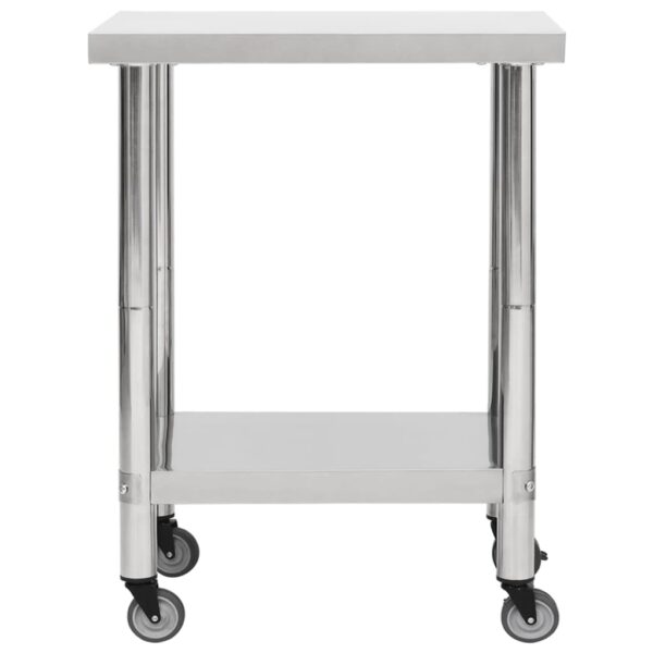 vidaXL Kitchen Work Table with Wheels 31.5"x11.8"x33.5" Stainless Steel - Image 3