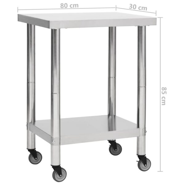 vidaXL Kitchen Work Table with Wheels 31.5"x11.8"x33.5" Stainless Steel - Image 7