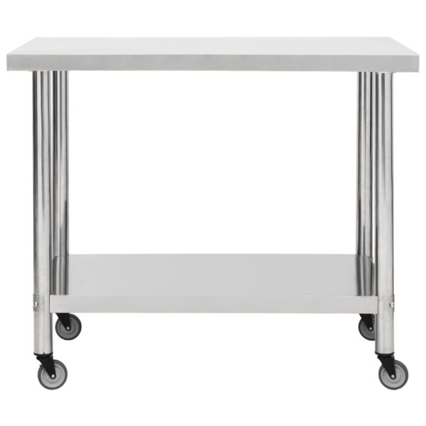 vidaXL Kitchen Work Table with Wheels 39.4"x11.8"x33.5" Stainless Steel - Image 3