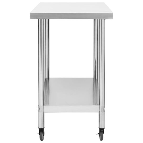 vidaXL Kitchen Work Table with Wheels 39.4"x11.8"x33.5" Stainless Steel - Image 4