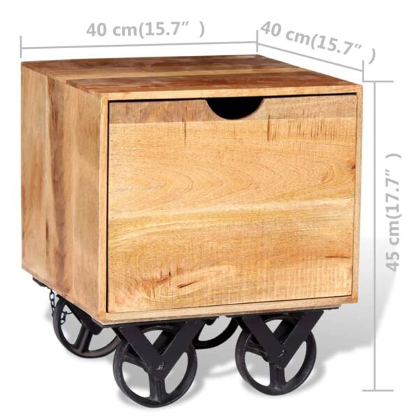 vidaXL Side Table with Drawer Wheels Solid Mango Wood 15.7"x15.7"x17.7" - Image 11