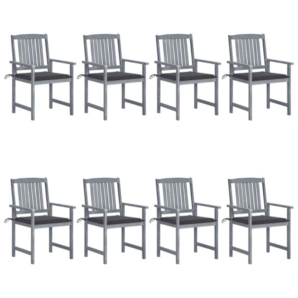 vidaXL Patio Chairs with Cushions 8 pcs Solid Acacia Wood Gray