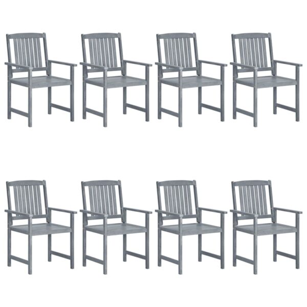 vidaXL Patio Chairs with Cushions 8 pcs Solid Acacia Wood Gray - Image 3