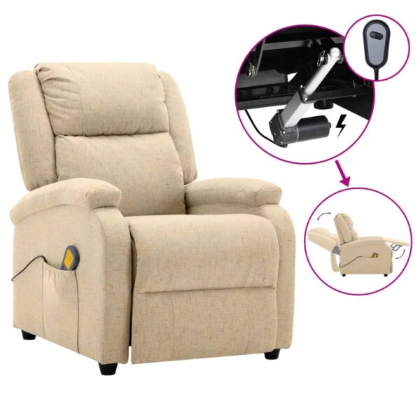 vidaXL Massage Recliner Cream Fabric