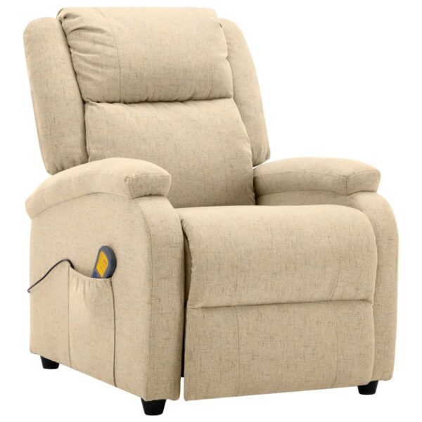 vidaXL Massage Recliner Cream Fabric - Image 2