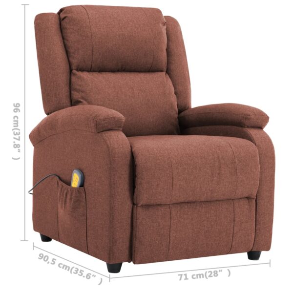 vidaXL Massage Recliner Brown Fabric - Image 11