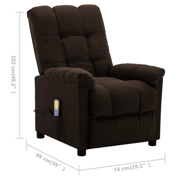 vidaXL Massage Recliner Dark Brown Fabric - Image 11