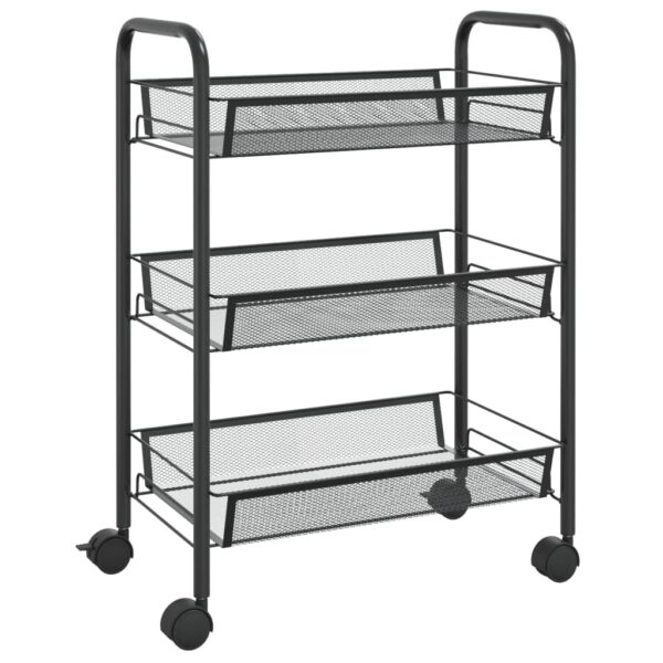 vidaXL 3-Tier Kitchen Trolley Black 18.1"x10.2"x25.2" Iron - Image 2