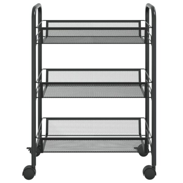 vidaXL 3-Tier Kitchen Trolley Black 18.1"x10.2"x25.2" Iron - Image 3