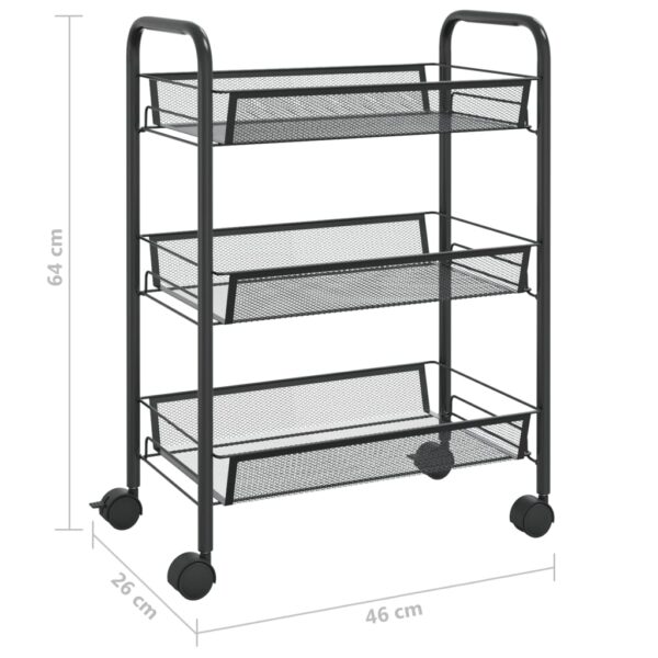 vidaXL 3-Tier Kitchen Trolley Black 18.1"x10.2"x25.2" Iron - Image 7