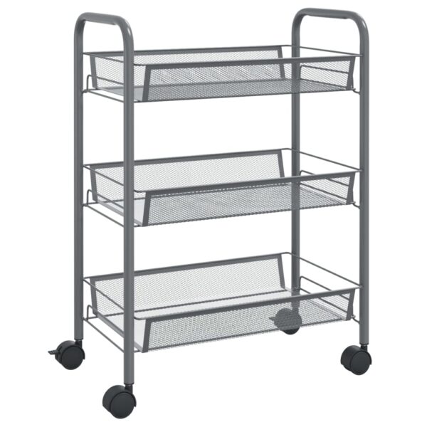 vidaXL 3-Tier Kitchen Trolley Gray 18.1"x10.2"x25.2" Iron - Image 2