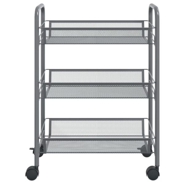 vidaXL 3-Tier Kitchen Trolley Gray 18.1"x10.2"x25.2" Iron - Image 3