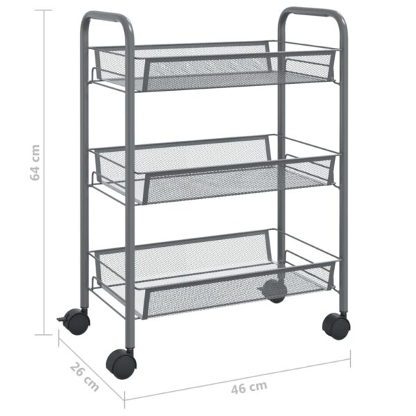 vidaXL 3-Tier Kitchen Trolley Gray 18.1"x10.2"x25.2" Iron - Image 7