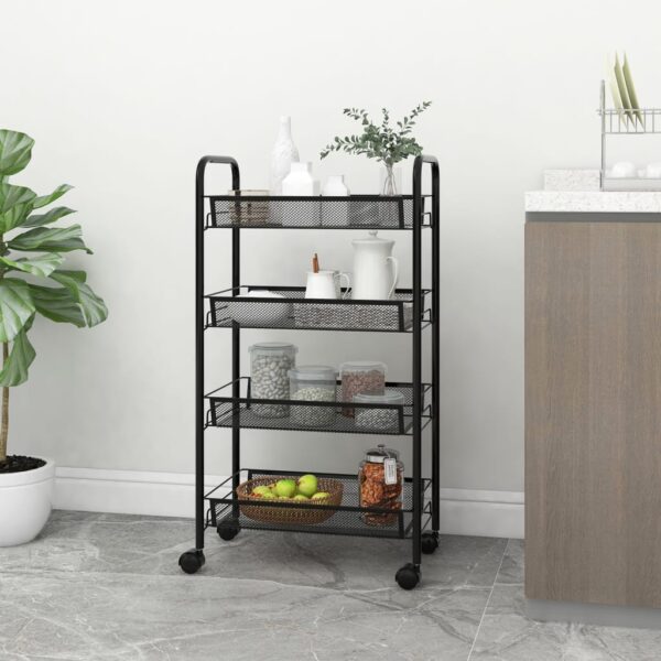 vidaXL 4-Tier Kitchen Trolley Black 18.1"x10.2"x33.5" Iron