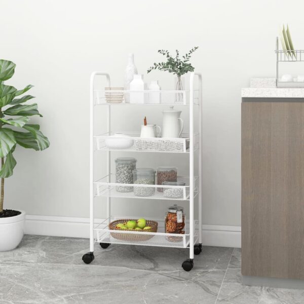 vidaXL 4-Tier Kitchen Trolley White 18.1"x10.2"x33.5" Iron