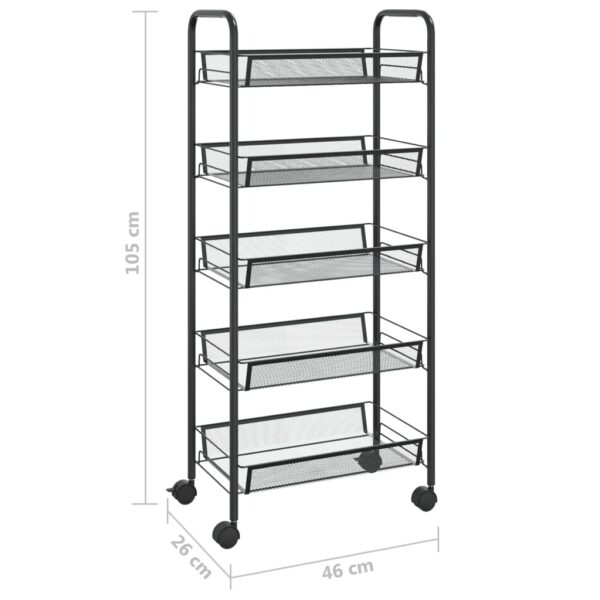 vidaXL 5-Tier Kitchen Trolley Black 18.1"x10.2"x41.3" Iron - Image 7