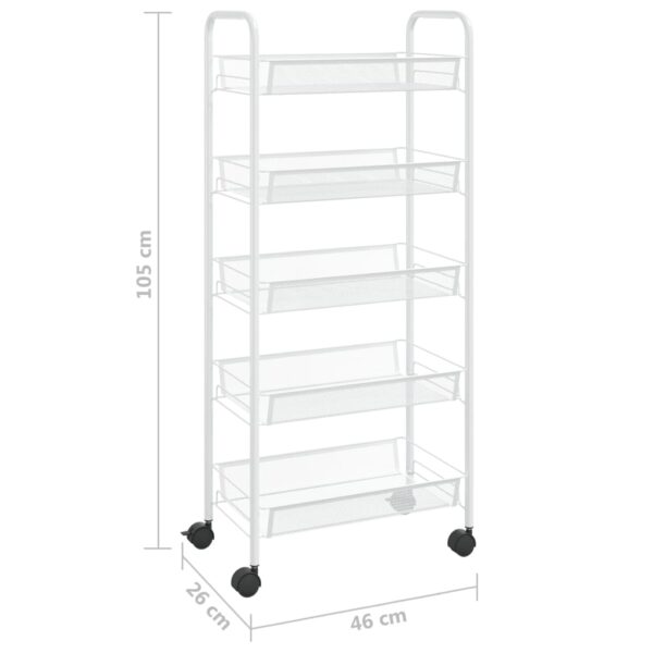 vidaXL 5-Tier Kitchen Trolley White 18.1"x10.2"x41.3" Iron - Image 7