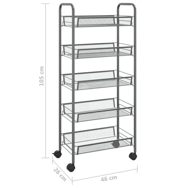 vidaXL 5-Tier Kitchen Trolley Gray 18.1"x10.2"x41.3" Iron - Image 7