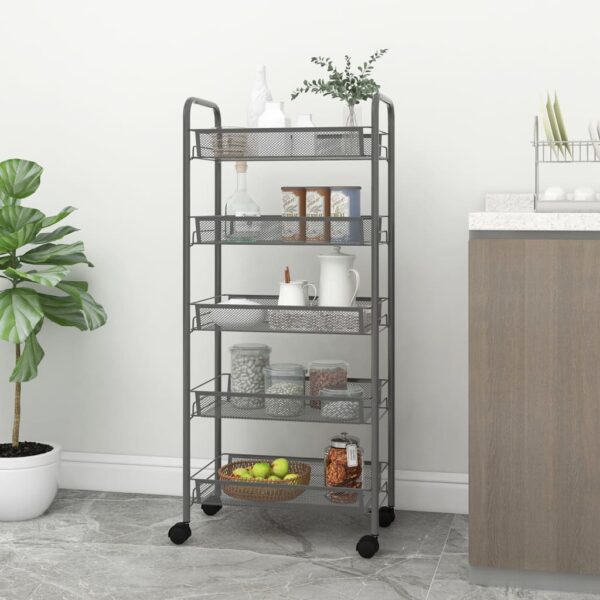 vidaXL 5-Tier Kitchen Trolley Gray 18.1"x10.2"x41.3" Iron