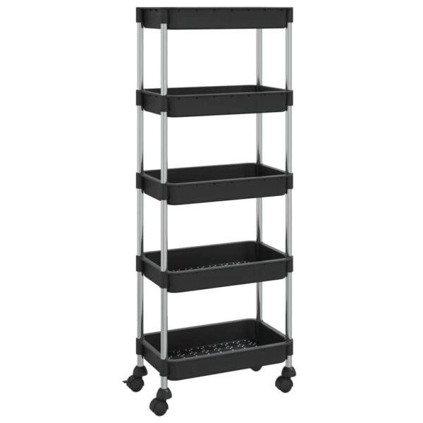 vidaXL 5-Tier Kitchen Trolley Black 16.5"x11.4"x50.4" Iron and ABS - Image 2