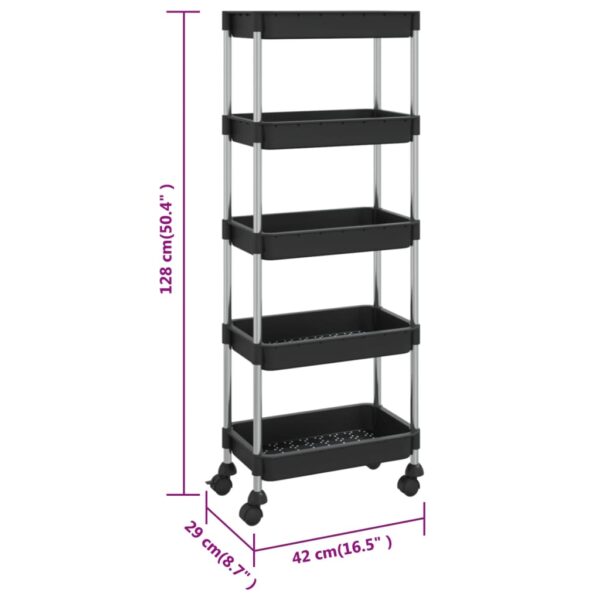 vidaXL 5-Tier Kitchen Trolley Black 16.5"x11.4"x50.4" Iron and ABS - Image 7