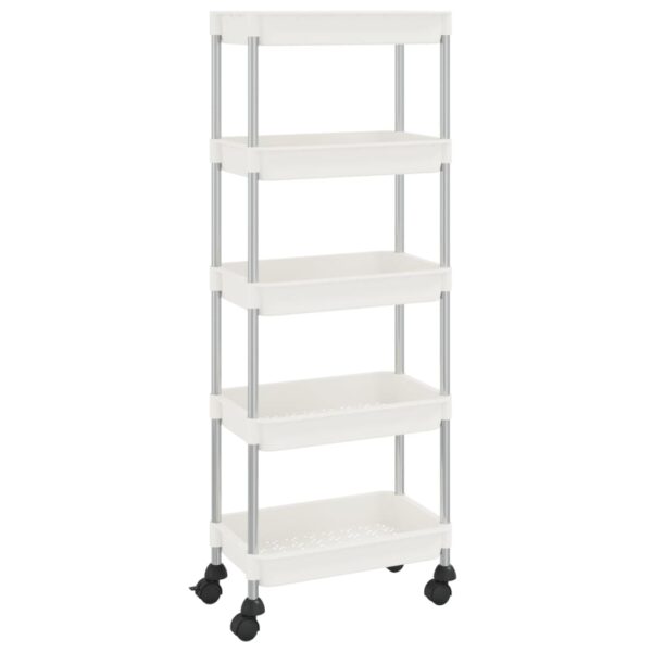 vidaXL 5-Tier Kitchen Trolley White 16.5"x11.4"x50.4" Iron and ABS - Image 2